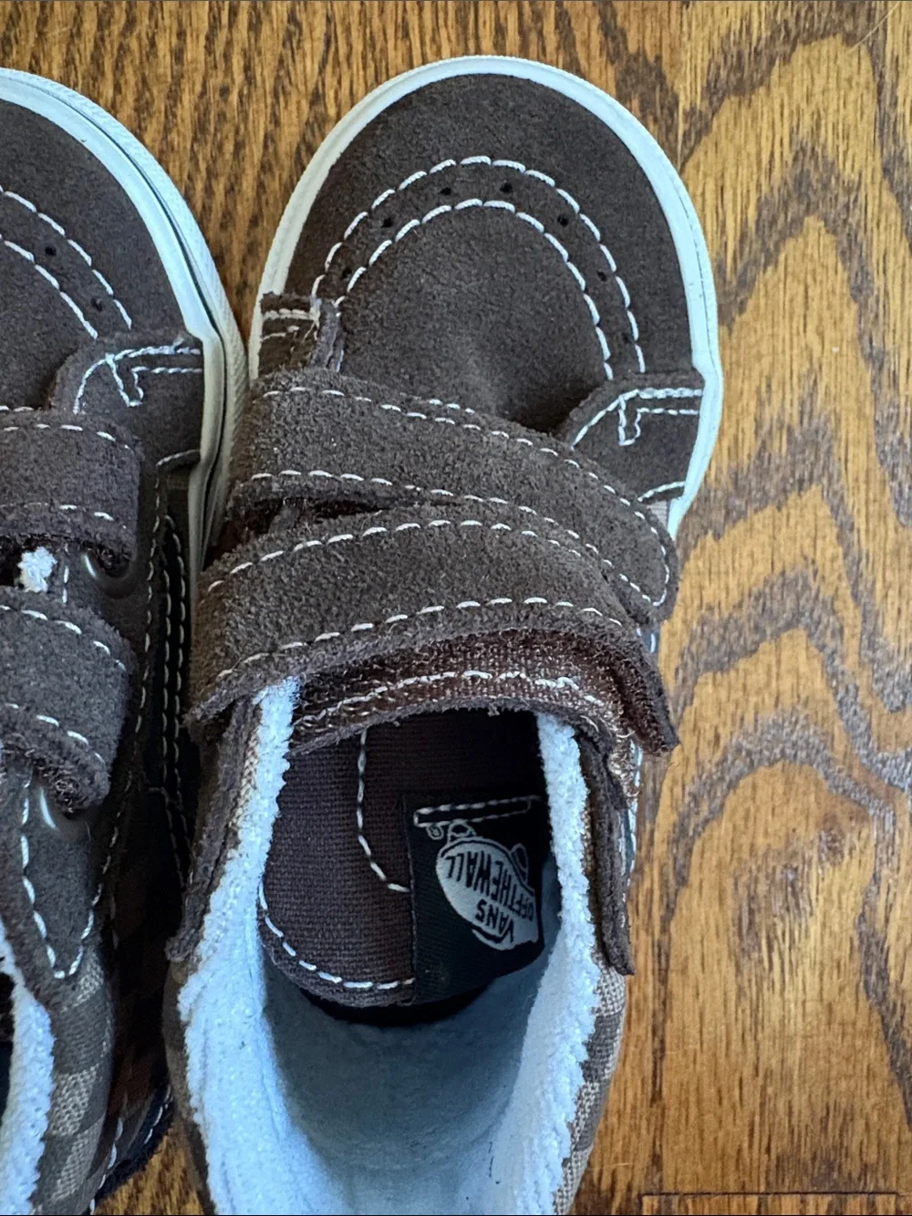 VANS SK8-MID REISSUE V TODDLER SHOES - TONAL CHECKERBOARD BROWN, size 6. New